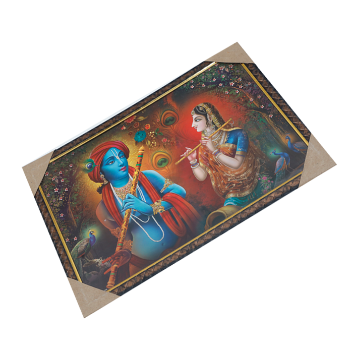 Goddess Radha And Lord Krishan Photo Frame - 20 × 13 Inches | For Pooja Temple | Home Decor And Gifts