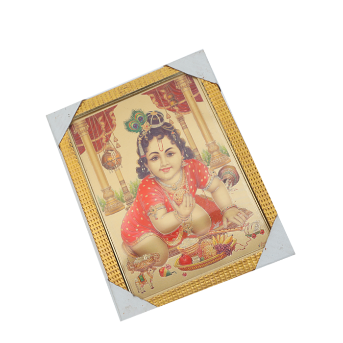 Lord Bal Gopal Krishna Photo Frame - 12 × 10 Inches | For Pooja Temple | Home Decor And Gifts