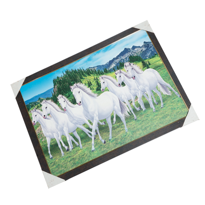 7 Running Vastu Shastr White Horse Photo Frame - 22 × 30 Inches | For Home Decor And Gifts