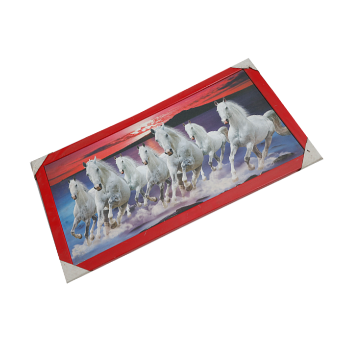 7 Running Vastu Shastr White Horse Photo Frame - 26 × 14 Inches | For Home Decor And Gifts