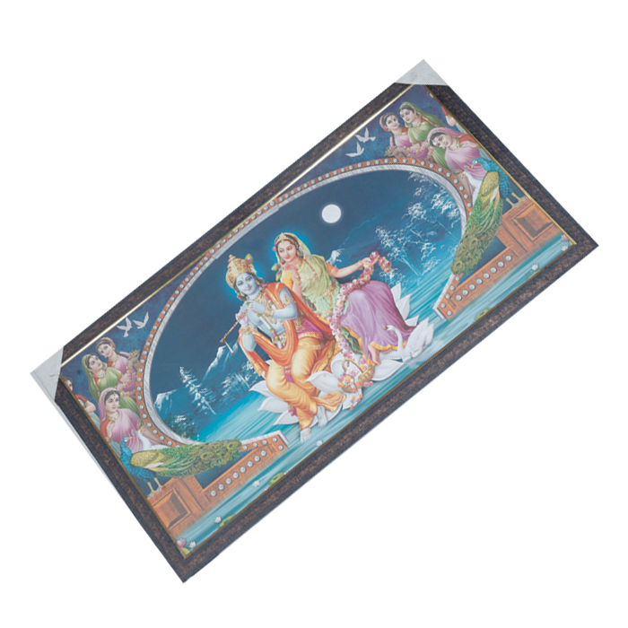 Lord Krishna And Goddess Radha Is Sitting On The Lotus Flower Photo Frame - 20 × 40 Inches | For Pooja Temple | Home Decor And Gifts