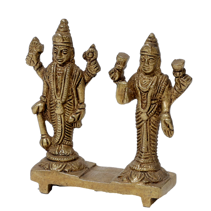 Brass Murti 2 No. Lord Vishnu Bhagavaan and Goddess Lakshmi Ji - 3.2 × 3.4 Inches | For Pooja Temple | Home Decor And Gifts
