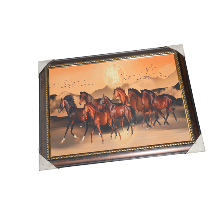 7 Running Vastu Shastr Brown Horse Photo Frame - 32 × 24 Inches | For Home Decor And Gifts