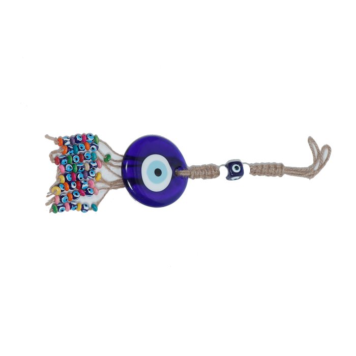 Glass Blue Evil Eye Hanger - 14 × 3 Inches