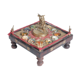 12 Jyotirling Sampoorna Shiva Yantra Chowki with Lord Shiva Idol In Brass & Wood - 6 × 6 Inches